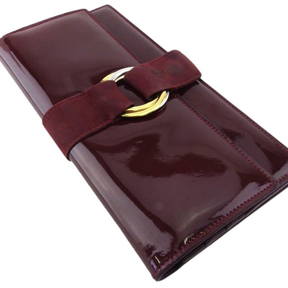 AUTH Cartier Long Wallet Trinity Bordeaux Enamel Leather